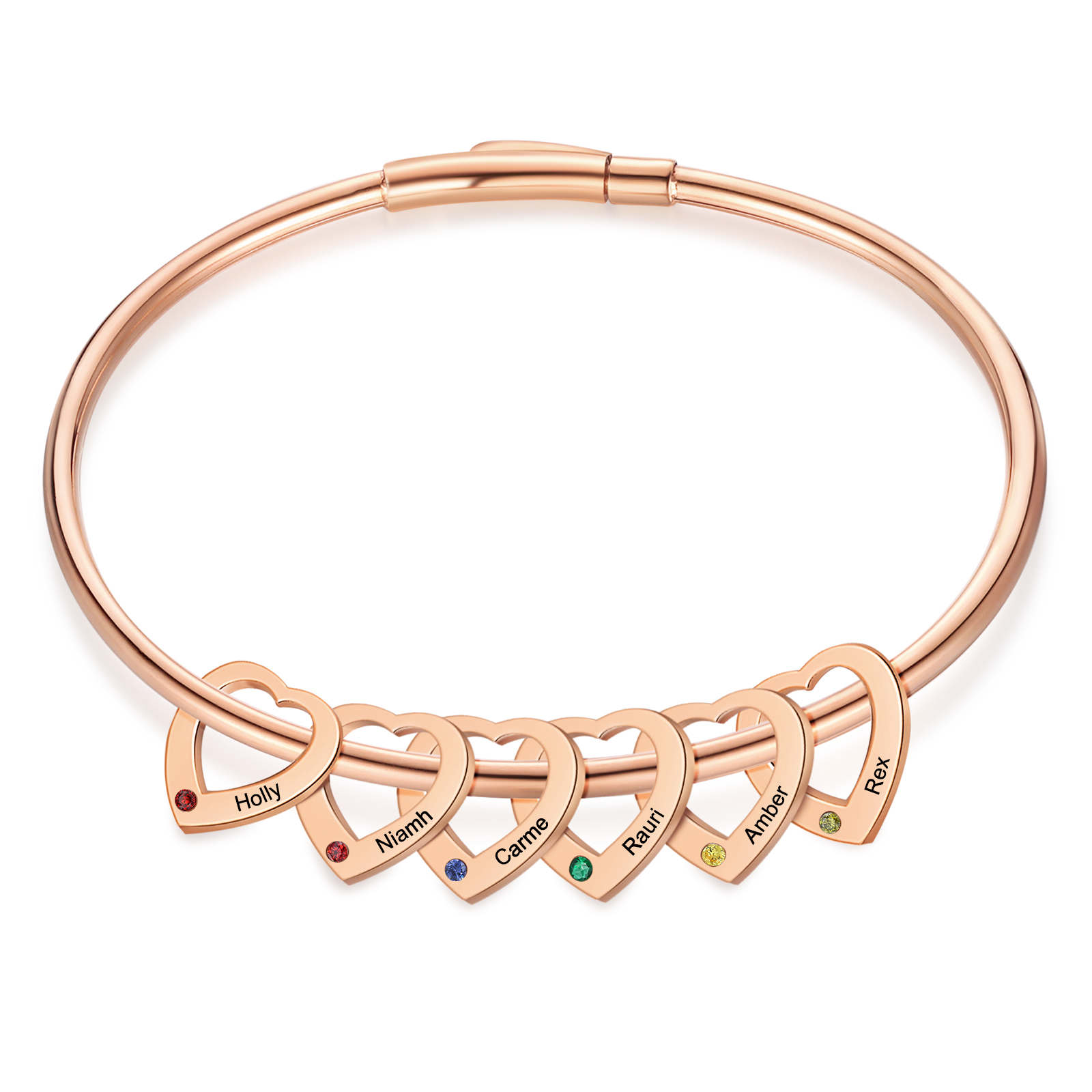 Personalised Heart Bracelet With 6 Birthstones Engraved Names Bracelet Gift For Women-Jessemade AU