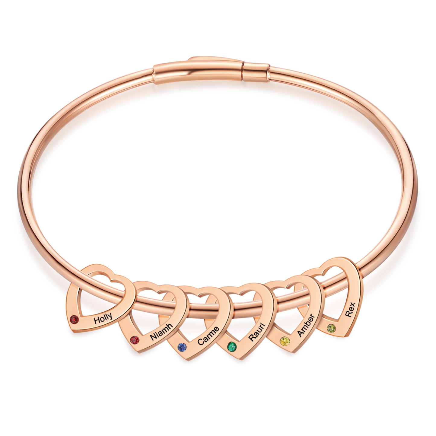 Personalised Heart Bracelet With 6 Birthstones Engraved Names Bracelet Gift For Women-Jessemade AU
