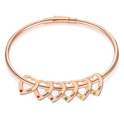 Personalised Heart Bracelet With 6 Birthstones Engraved Names Bracelet Gift For Women-Jessemade AU