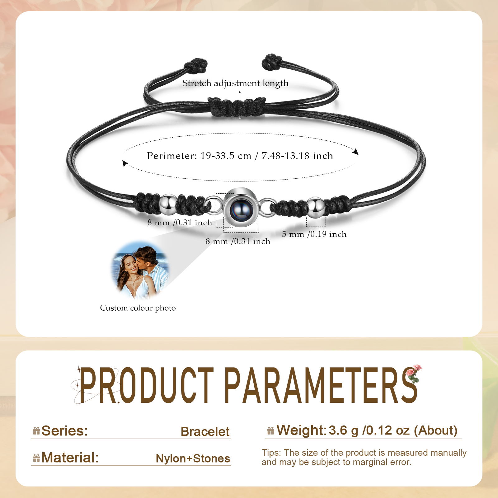 [Copy]Personalised Projection Bracelet for Couples Custom Photo Bead Adjustable Bracelet 4 Styles Thoughtful Gift for Loved Ones