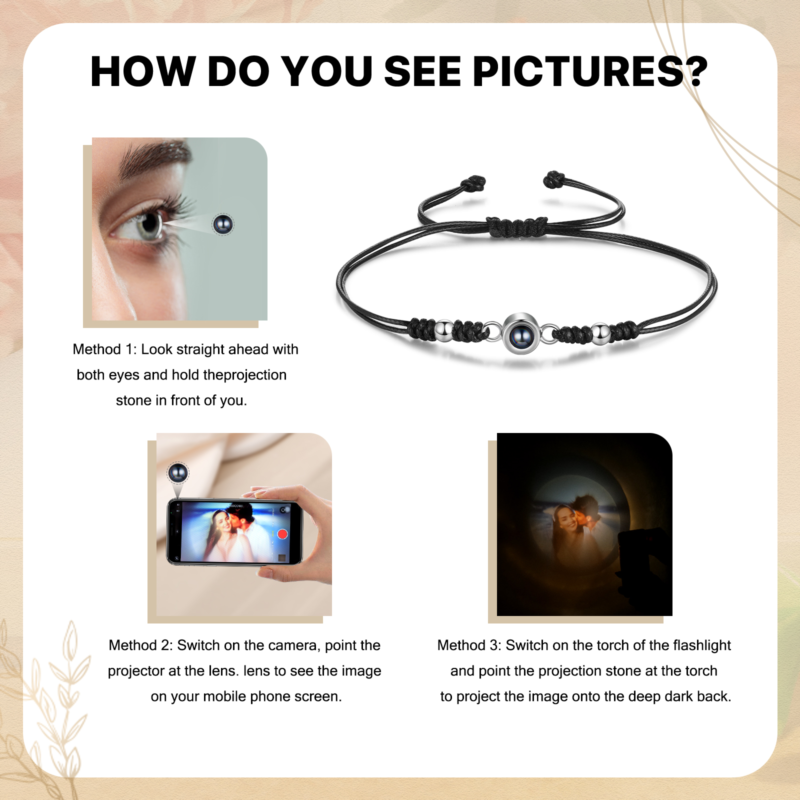 [Copy]Personalised Projection Bracelet for Couples Custom Photo Bead Adjustable Bracelet 4 Styles Thoughtful Gift for Loved Ones