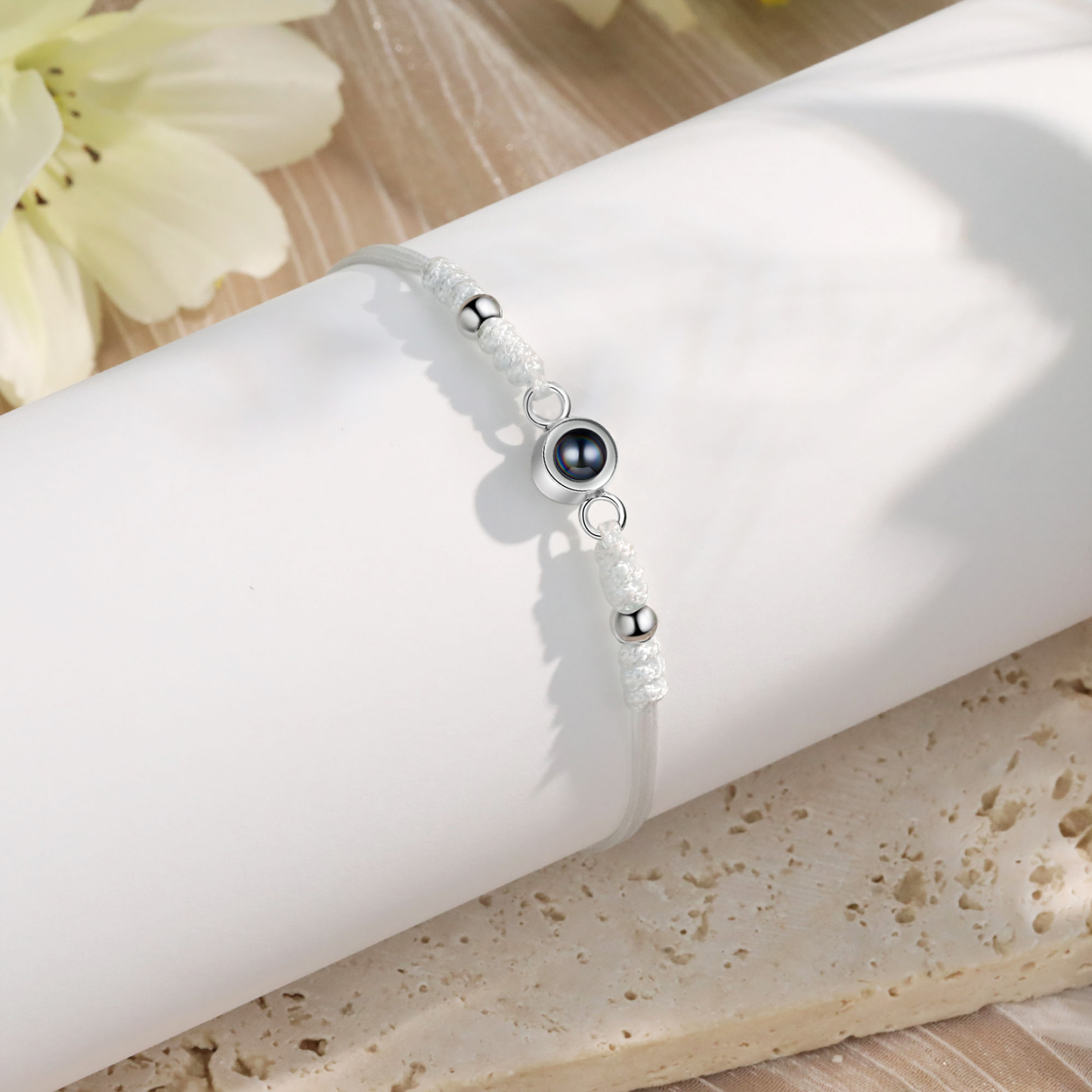 Personalised Projection Bracelet for Couples Custom Photo & Adjustable Leather Bracelet Available in Black White or Two-Piece Set