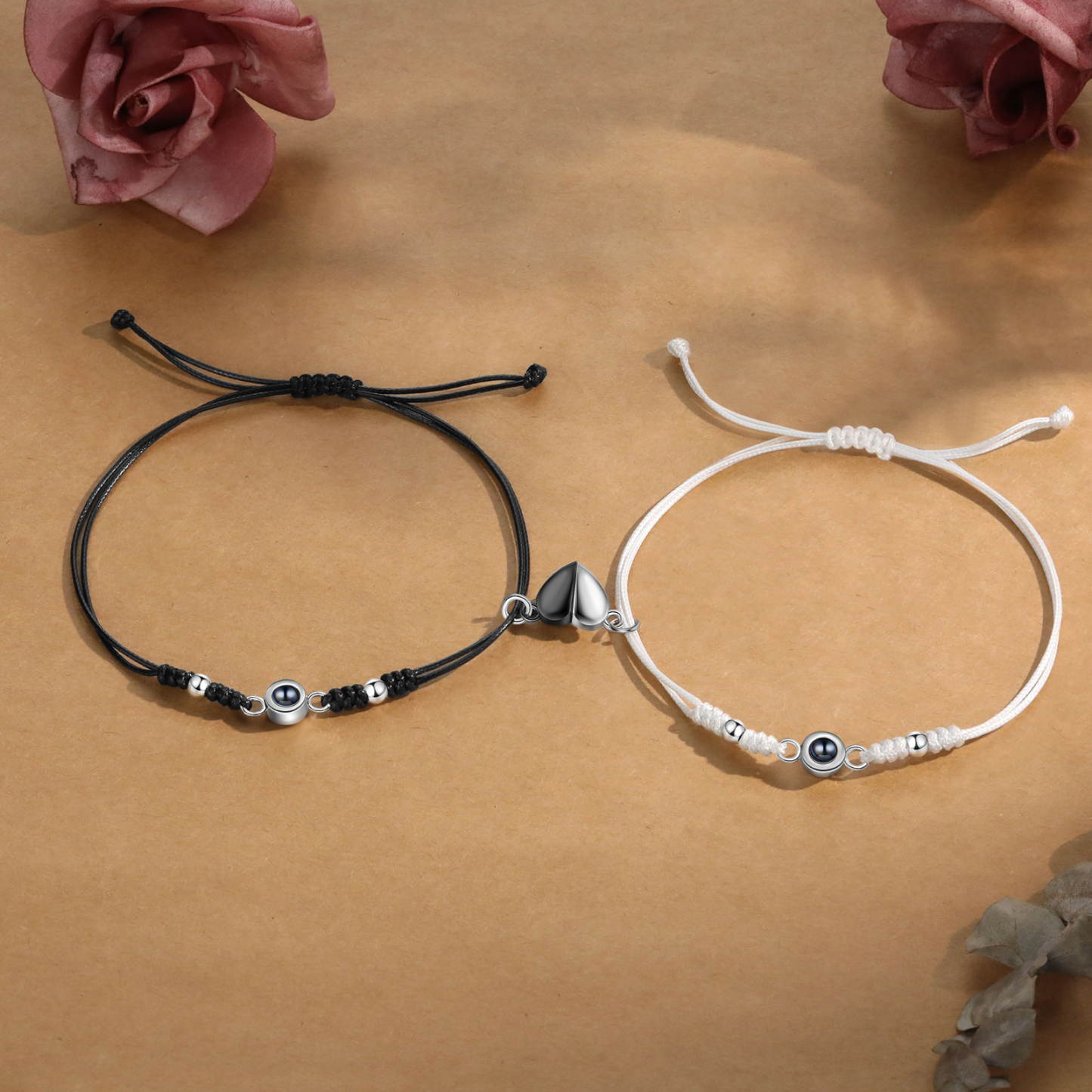 Personalised Projection Bracelet for Couples Custom Photo & Adjustable Leather Bracelet Available in Black White or Two-Piece Set