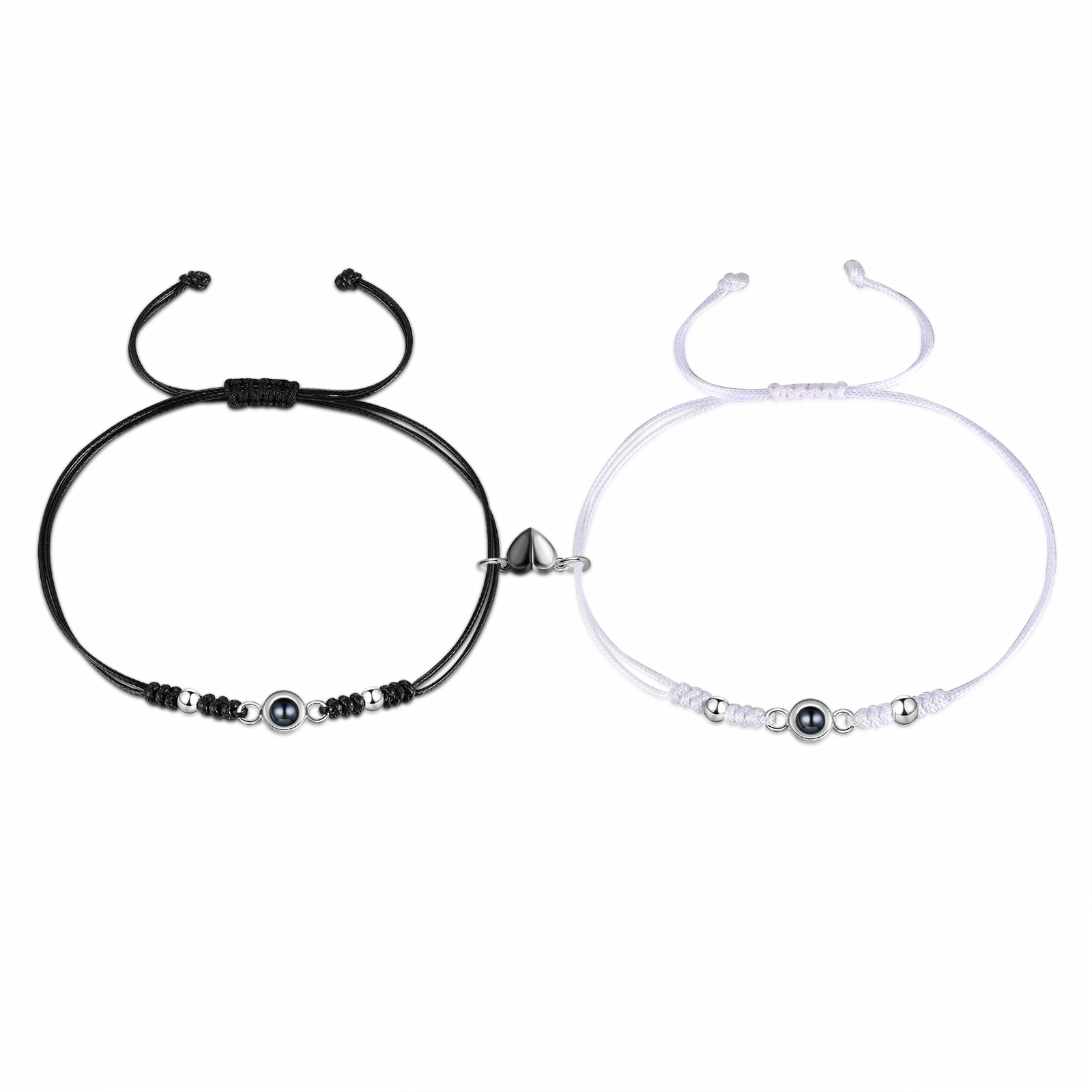 Personalised Projection Bracelet for Couples Custom Photo & Adjustable Leather Bracelet Available in Black White or Two-Piece Set