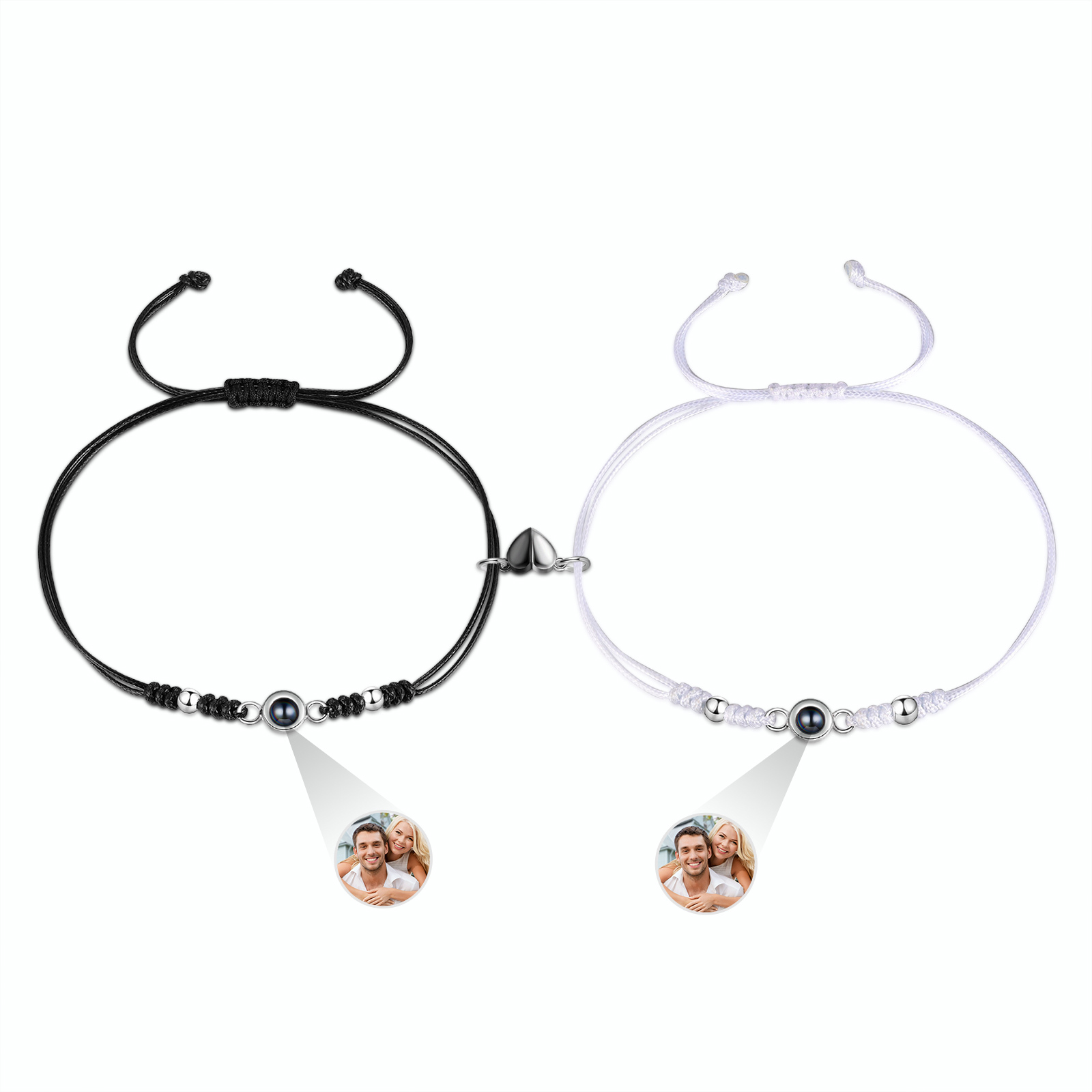 Personalised Projection Bracelet for Couples Custom Photo & Adjustable Leather Bracelet Available in Black White or Two-Piece Set
