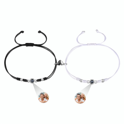 Personalised Projection Bracelet for Couples Custom Photo & Adjustable Leather Bracelet Available in Black White or Two-Piece Set