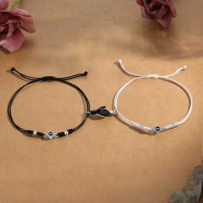 Personalised Projection Bracelet for Couples Custom Photo & Adjustable Leather Bracelet Available in Black White or Two-Piece Set