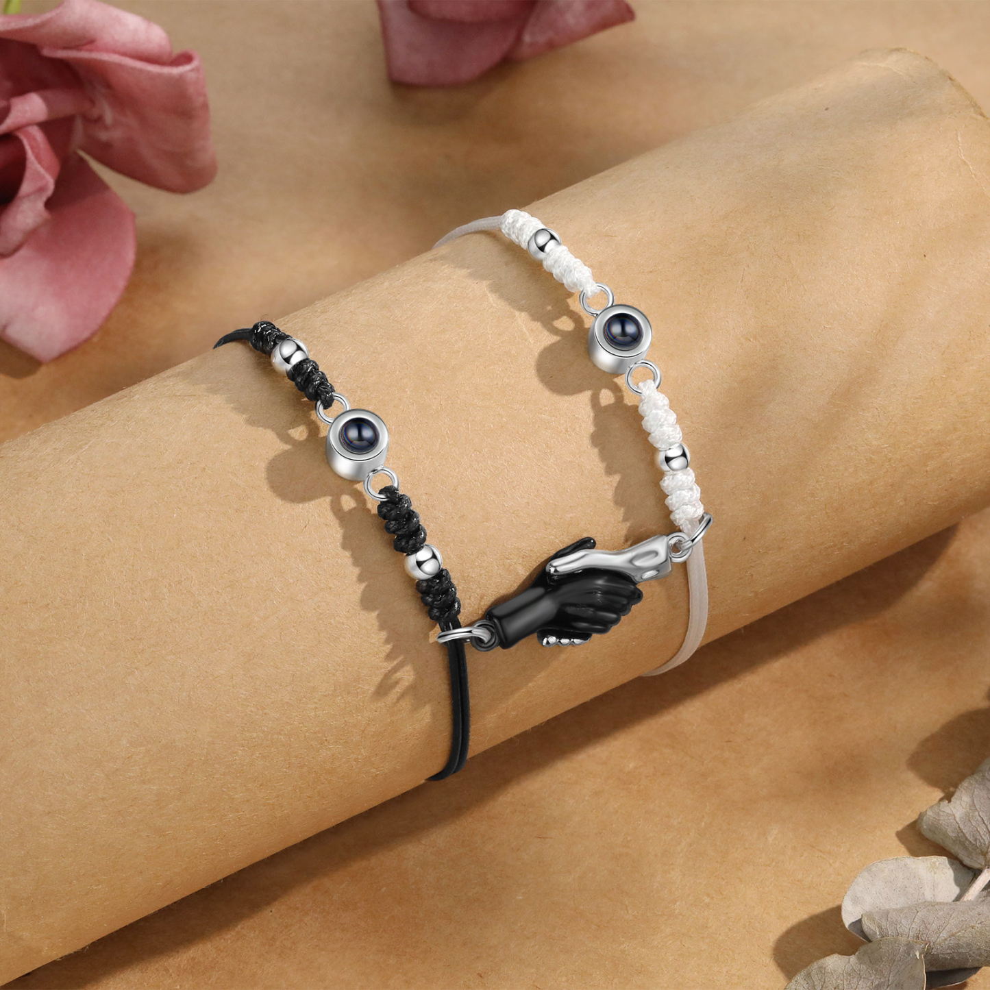 Personalised Projection Bracelet for Couples Custom Photo & Adjustable Leather Bracelet Available in Black White or Two-Piece Set