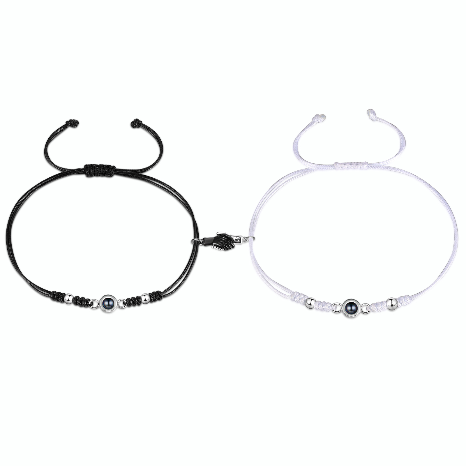 Personalised Projection Bracelet for Couples Custom Photo & Adjustable Leather Bracelet Available in Black White or Two-Piece Set