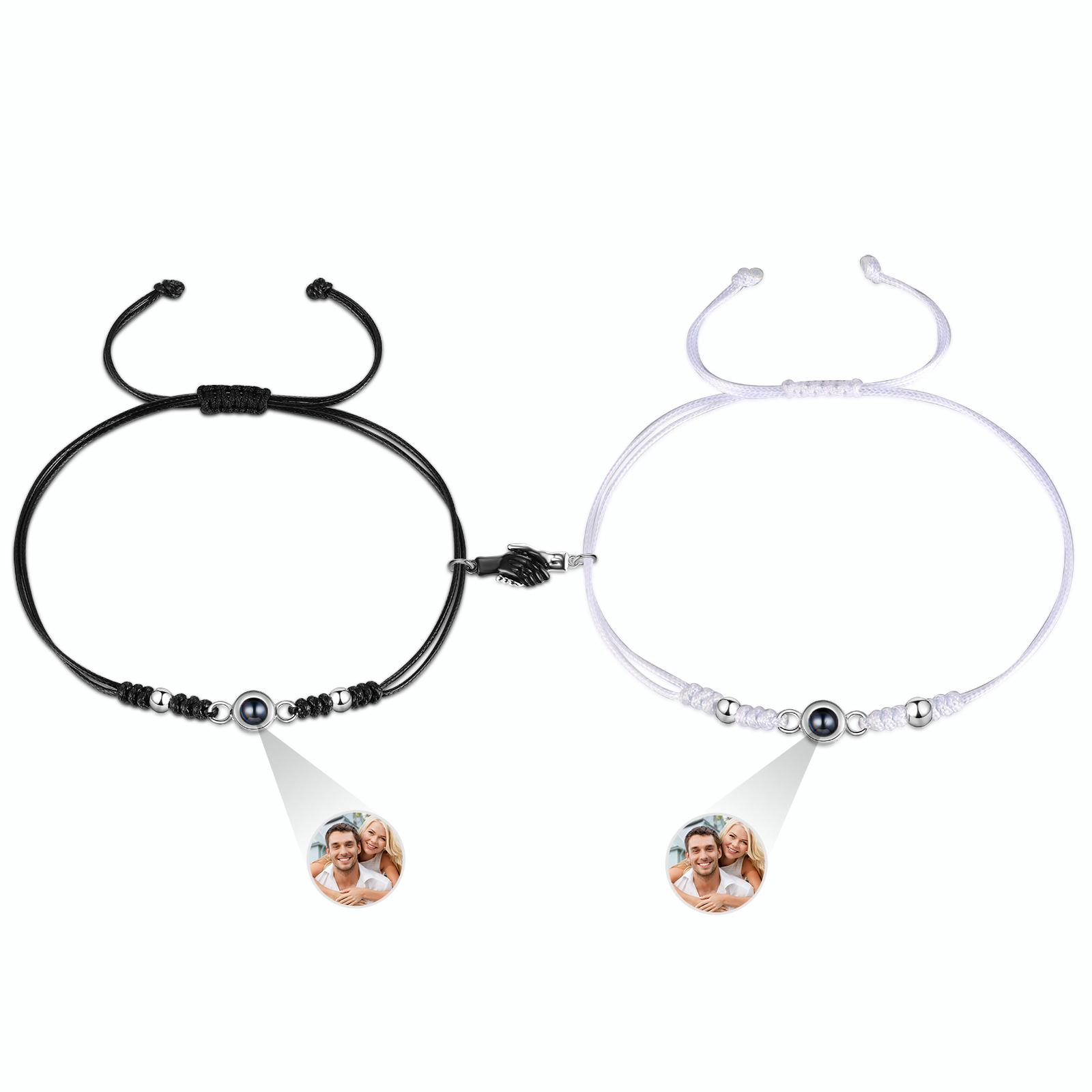 Personalised Projection Bracelet for Couples Custom Photo & Adjustable Leather Bracelet Available in Black White or Two-Piece Set