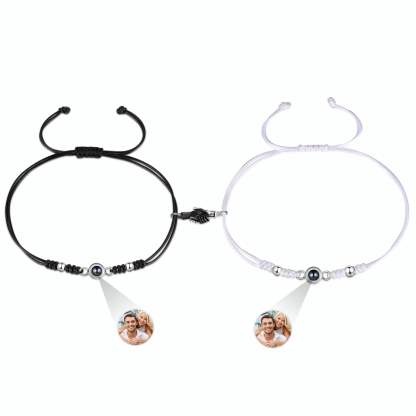 Personalised Projection Bracelet for Couples Custom Photo & Adjustable Leather Bracelet Available in Black White or Two-Piece Set