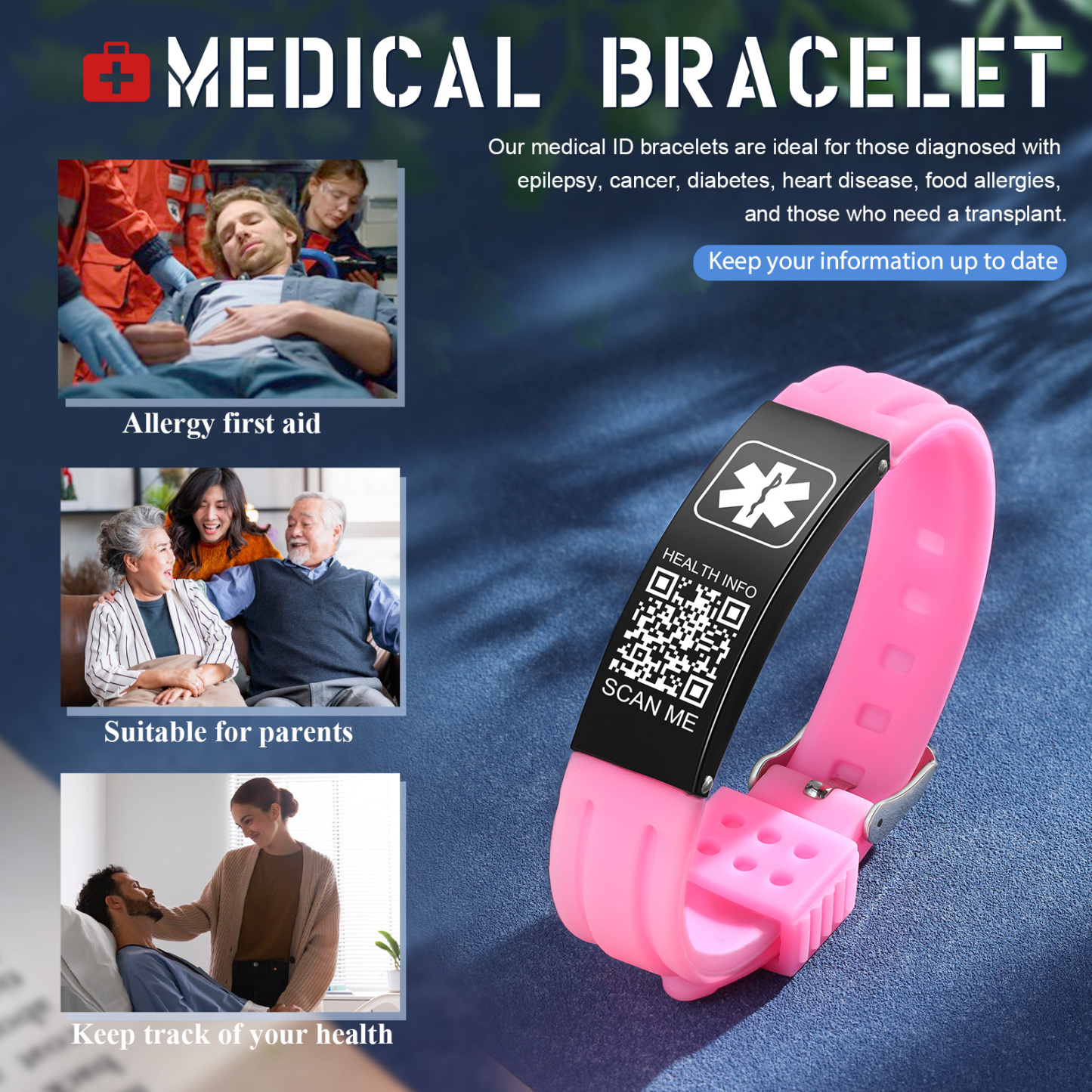 [Copy]Medical Alert Wristband Medical ID Bracelets Life Alert for Autism Blood Thinner Seizure Alert
