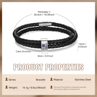 Personalised Leather Men Bracelet with 1 Name & 1 Stone A Thoughtful Gift for Him
