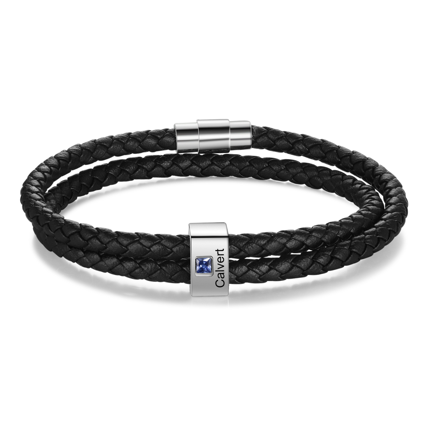Personalised Leather Men Bracelet with 1 Name & 1 Stone A Thoughtful Gift for Him