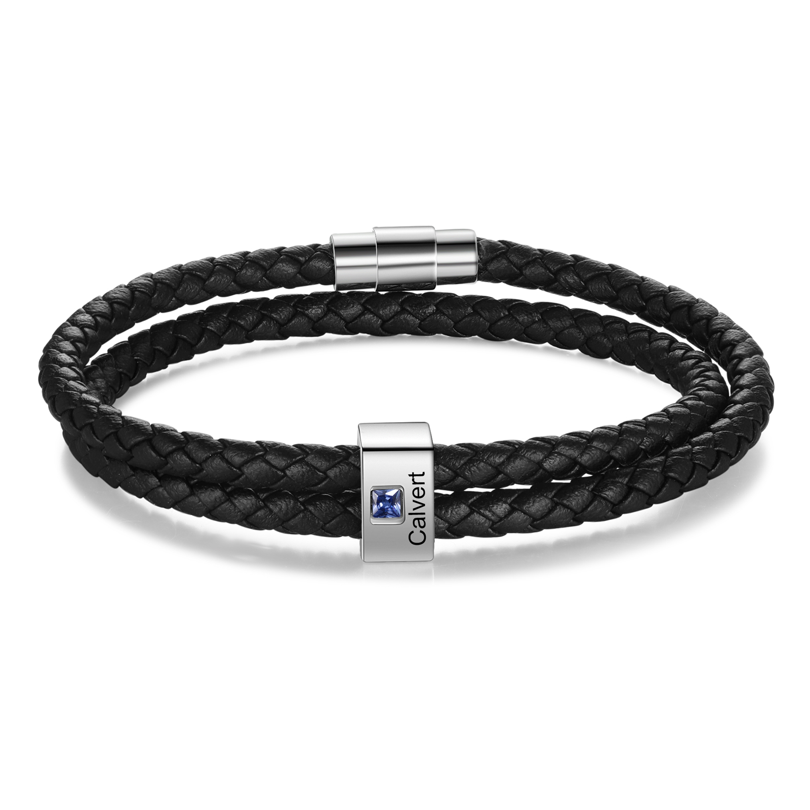 Personalised Leather Men Bracelet with 1 Name & 1 Stone A Thoughtful Gift for Him