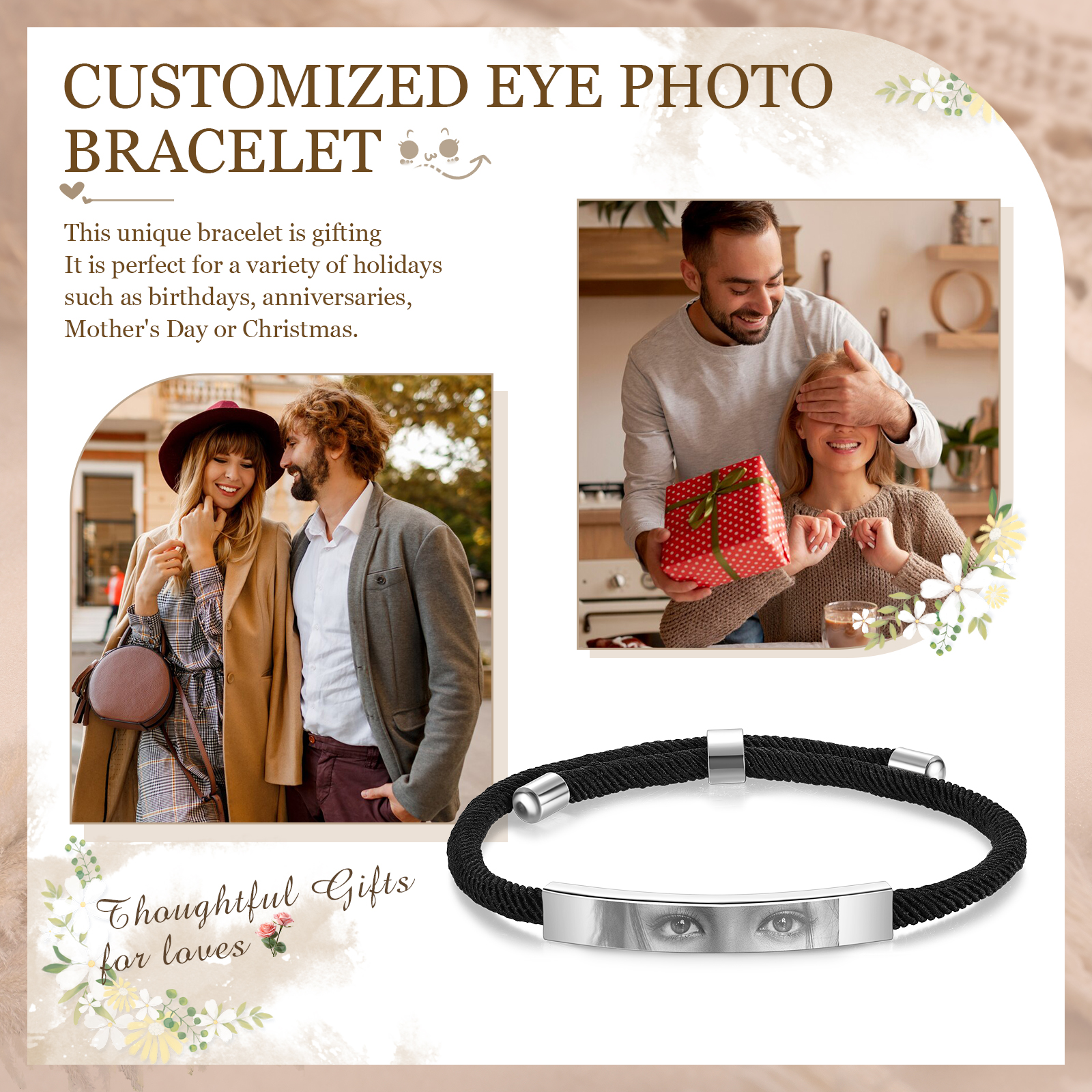 Customised Eye Photo Bracelet Personalised Braided Bracelet with Unique Eye Photo