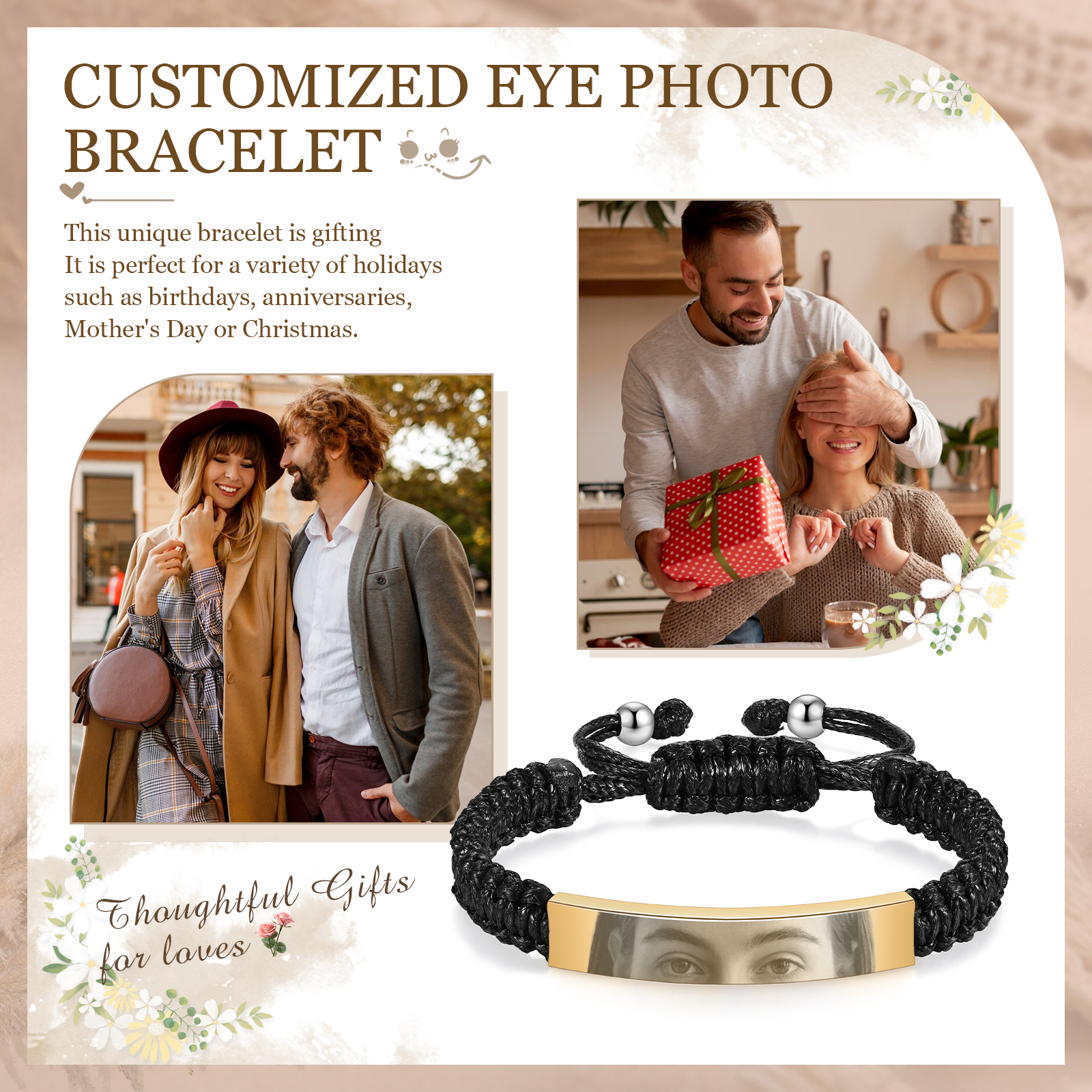 Personalised Eye Bracelet Custom Braided Photo Bracelet