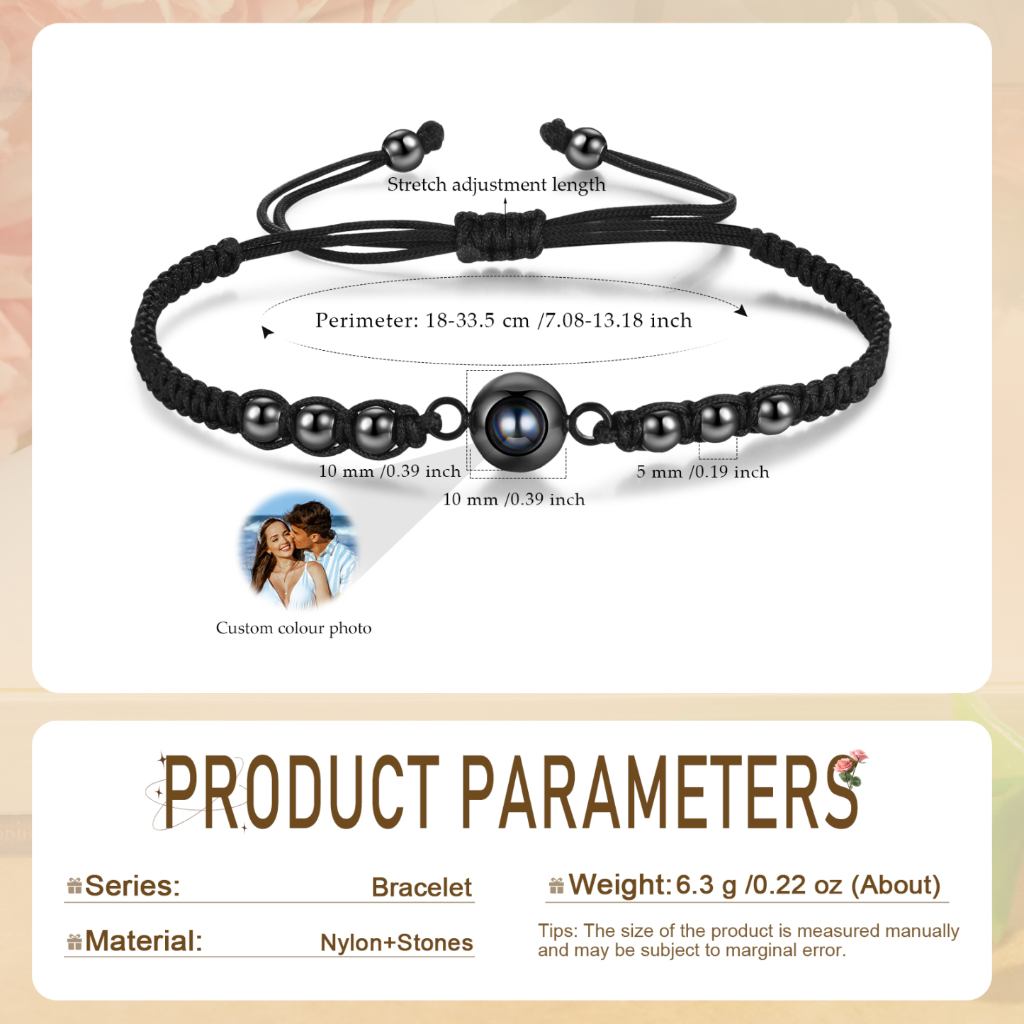 Personalised Photo Projection Bracelet Adjustable Braided & Bead Rope Bracelet String Bracelet A Heartfelt Gift for Her & Him