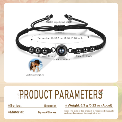Personalised Photo Projection Bracelet Adjustable Braided & Bead Rope Bracelet String Bracelet A Heartfelt Gift for Her & Him