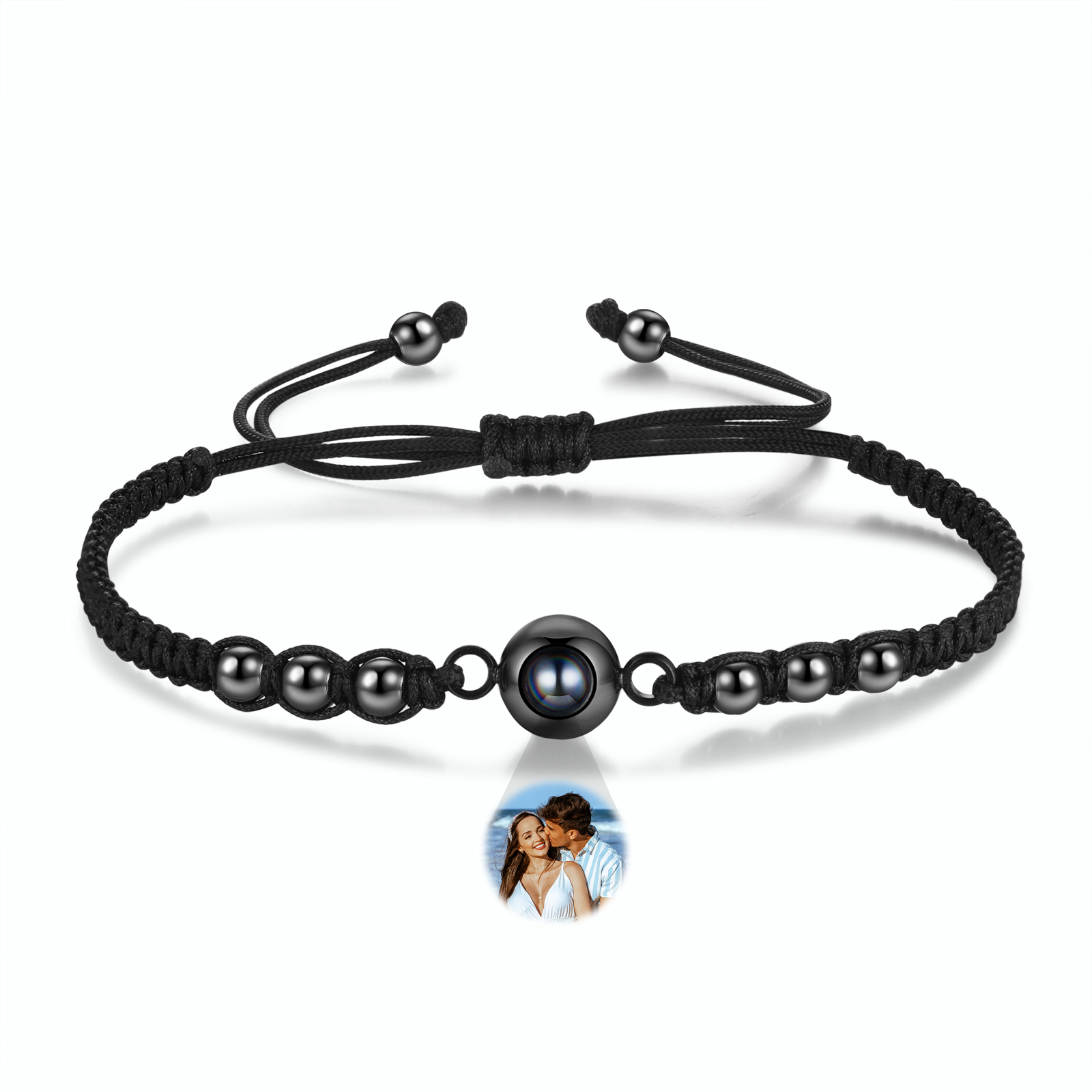 Personalised Photo Projection Bracelet Adjustable Braided & Bead Rope Bracelet String Bracelet A Heartfelt Gift for Her & Him