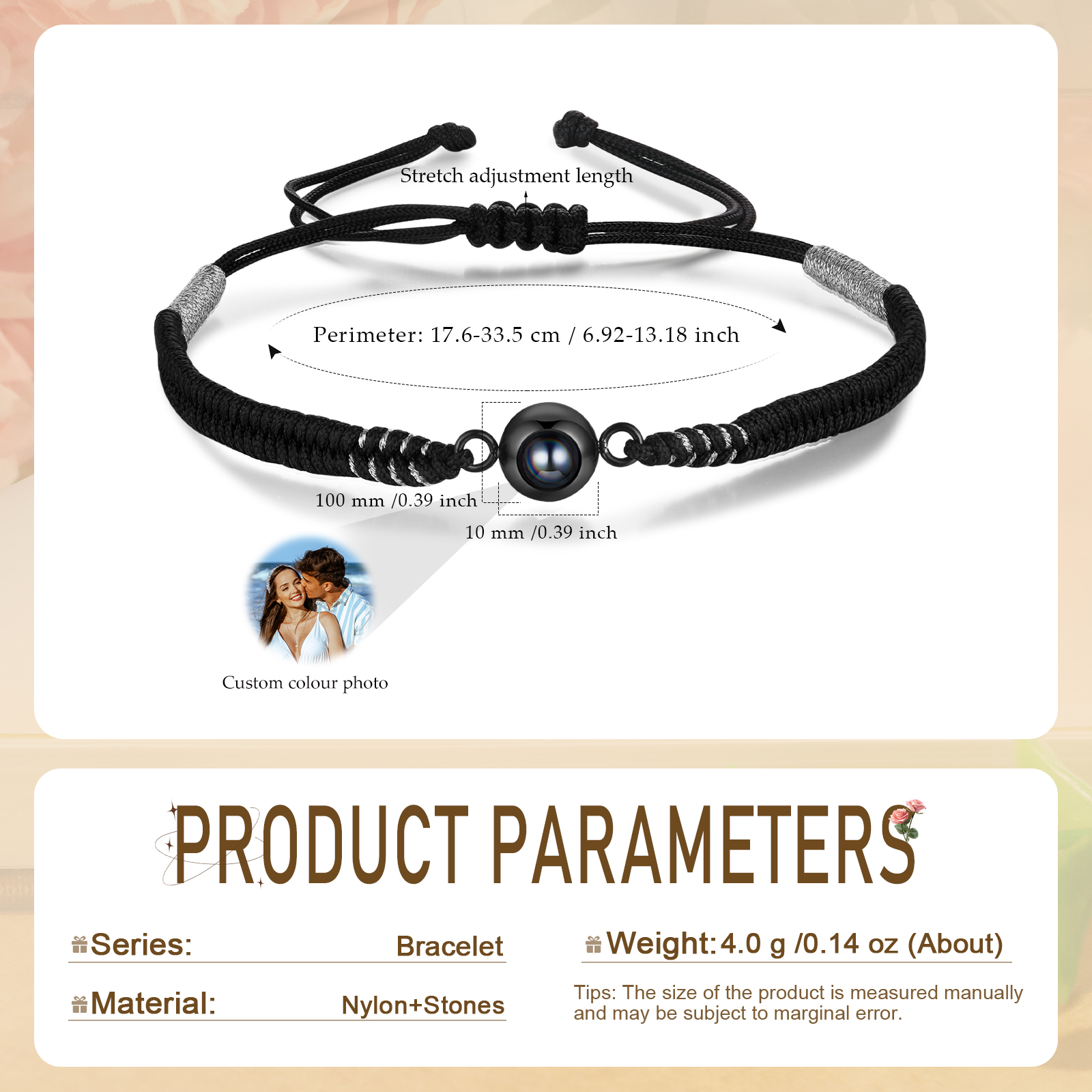 Personalised Photo Projection Bracelet Adjustable Braided Rope Bracelet String Bracelet A Heartfelt Gift for Her & Him
