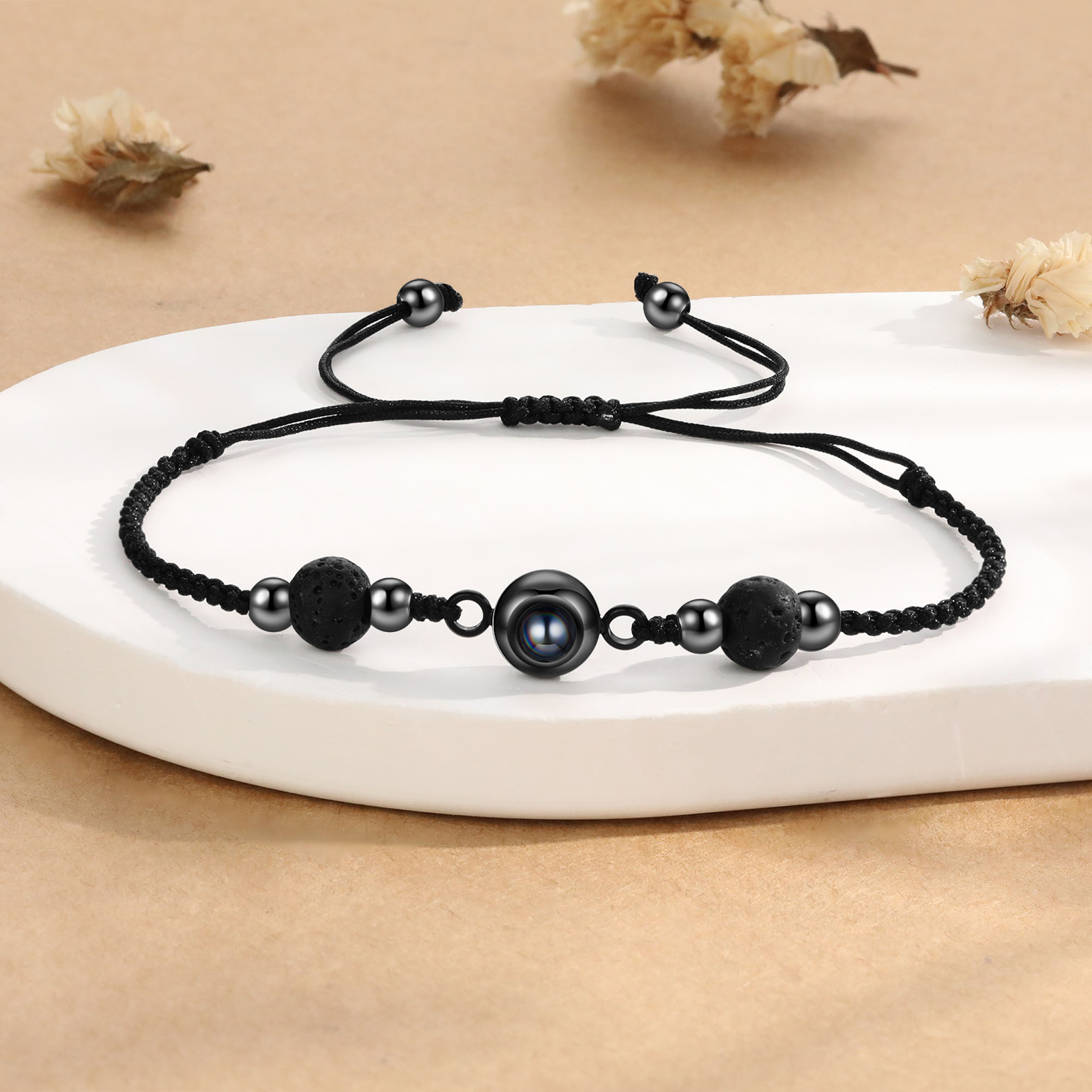 Personalised Projection Bracelet with 1 Photo Worry Beads Kombolo Natural Stone Stripe