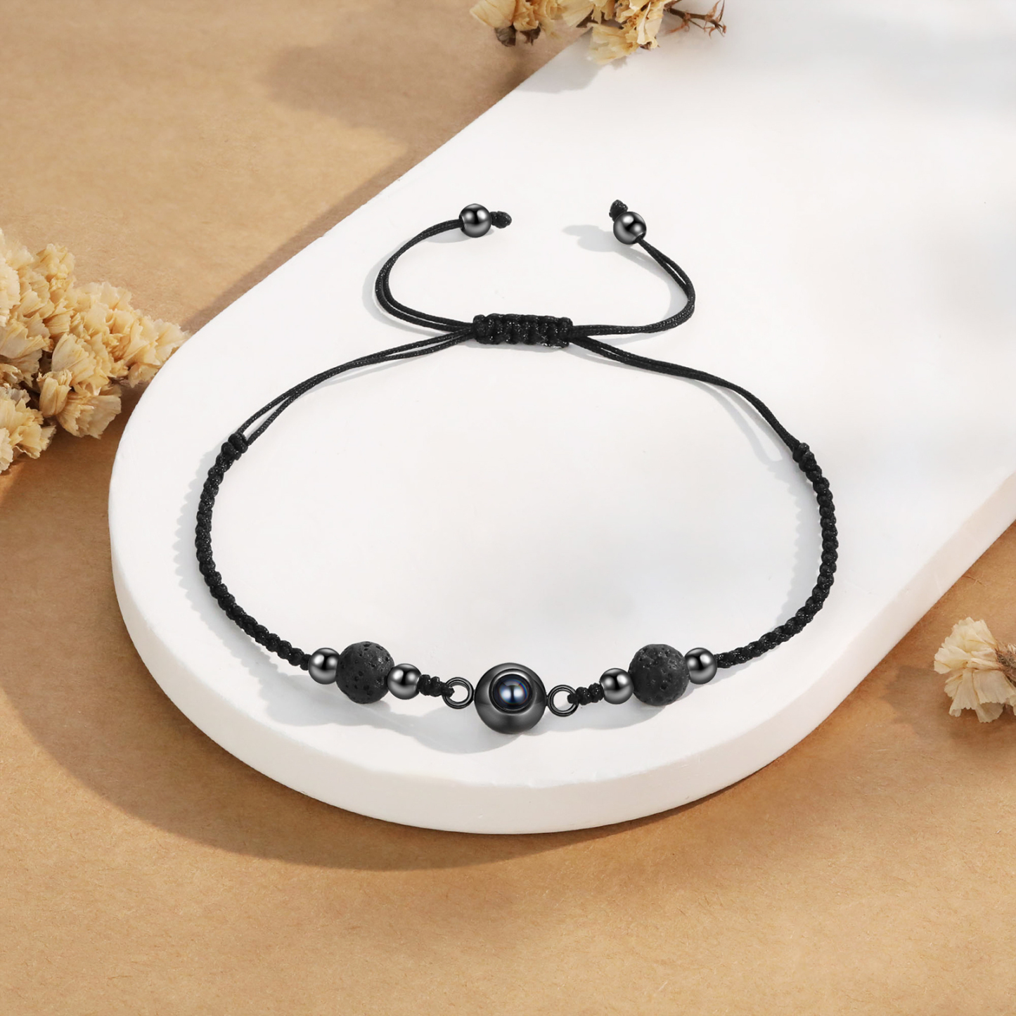 Personalised Projection Bracelet with 1 Photo Worry Beads Kombolo Natural Stone Stripe