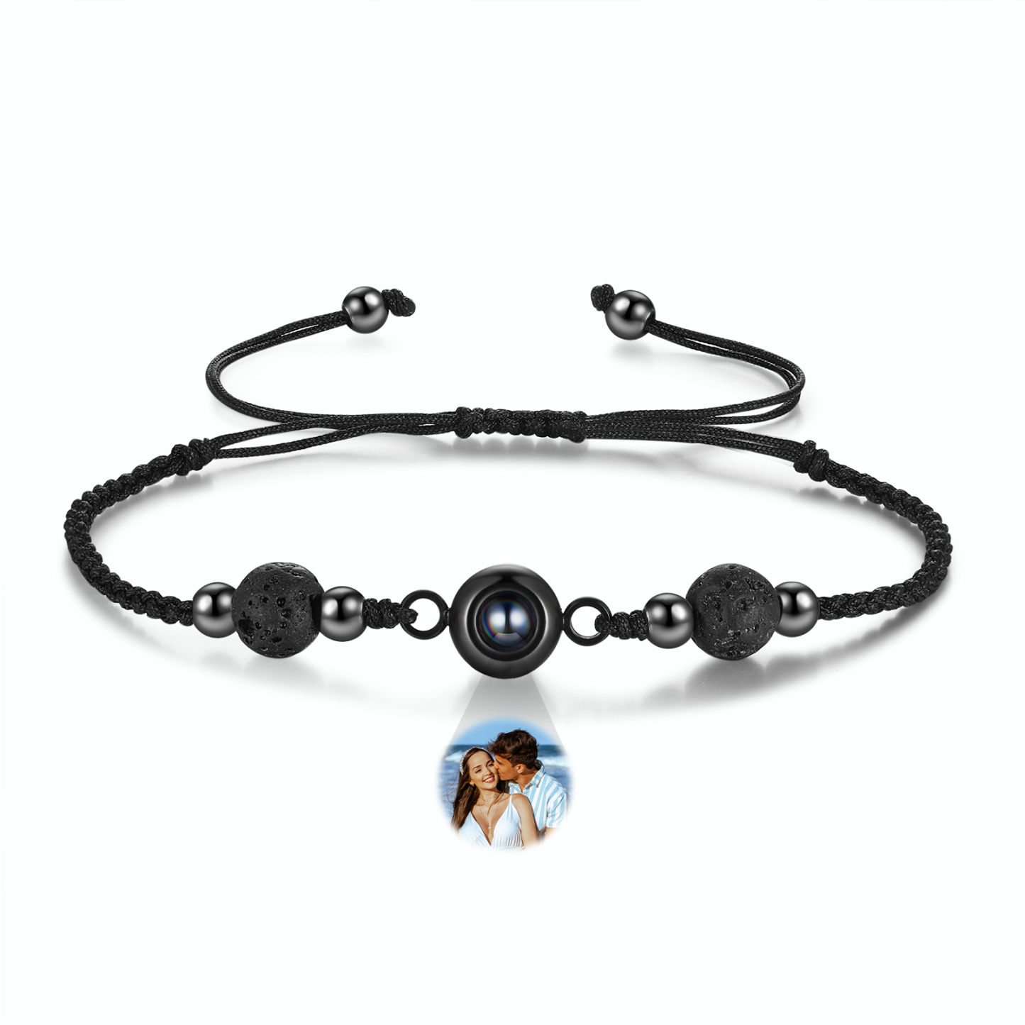 Personalised Projection Bracelet with 1 Photo Worry Beads Kombolo Natural Stone Stripe