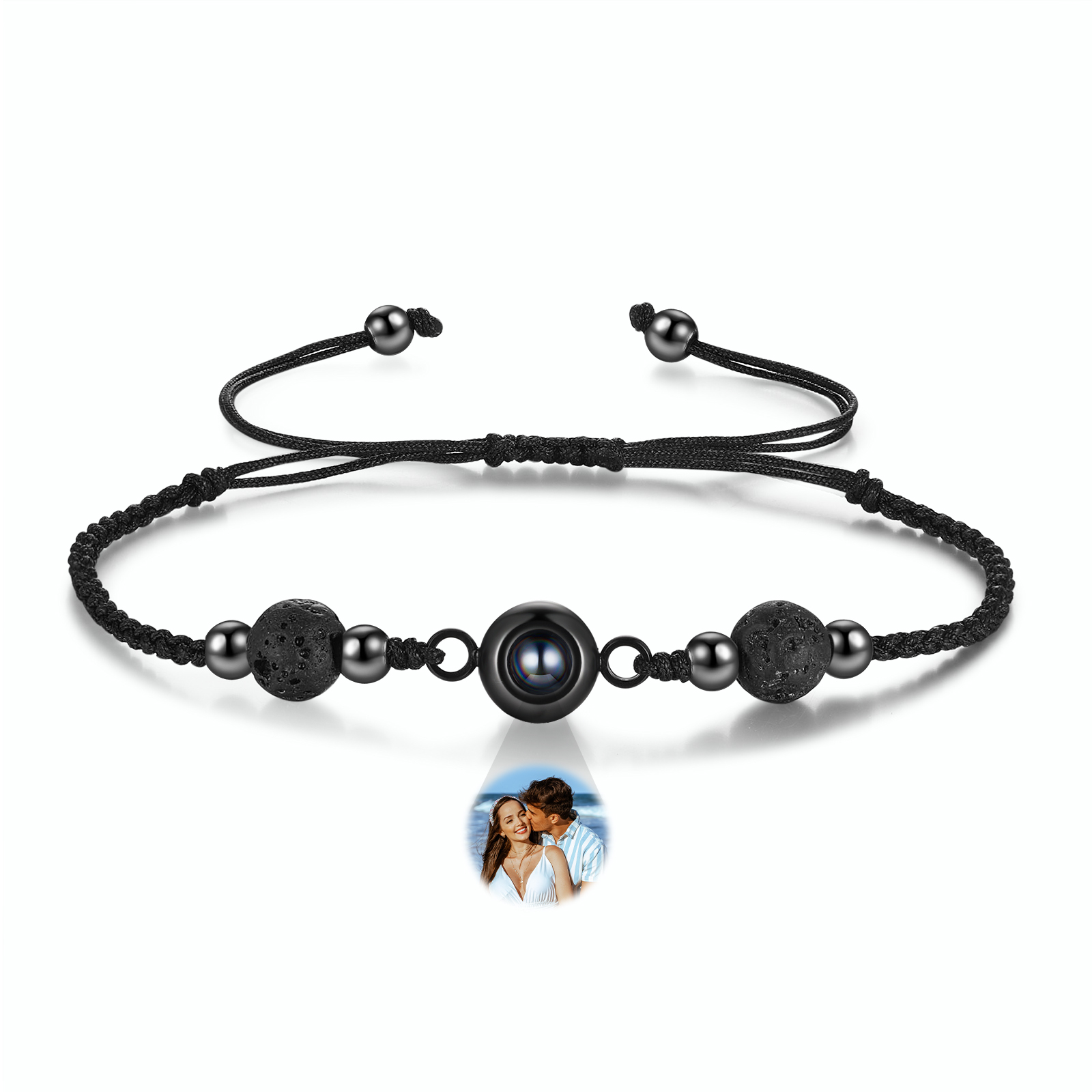 Personalised Projection Bracelet with 1 Photo Worry Beads Kombolo Natural Stone Stripe