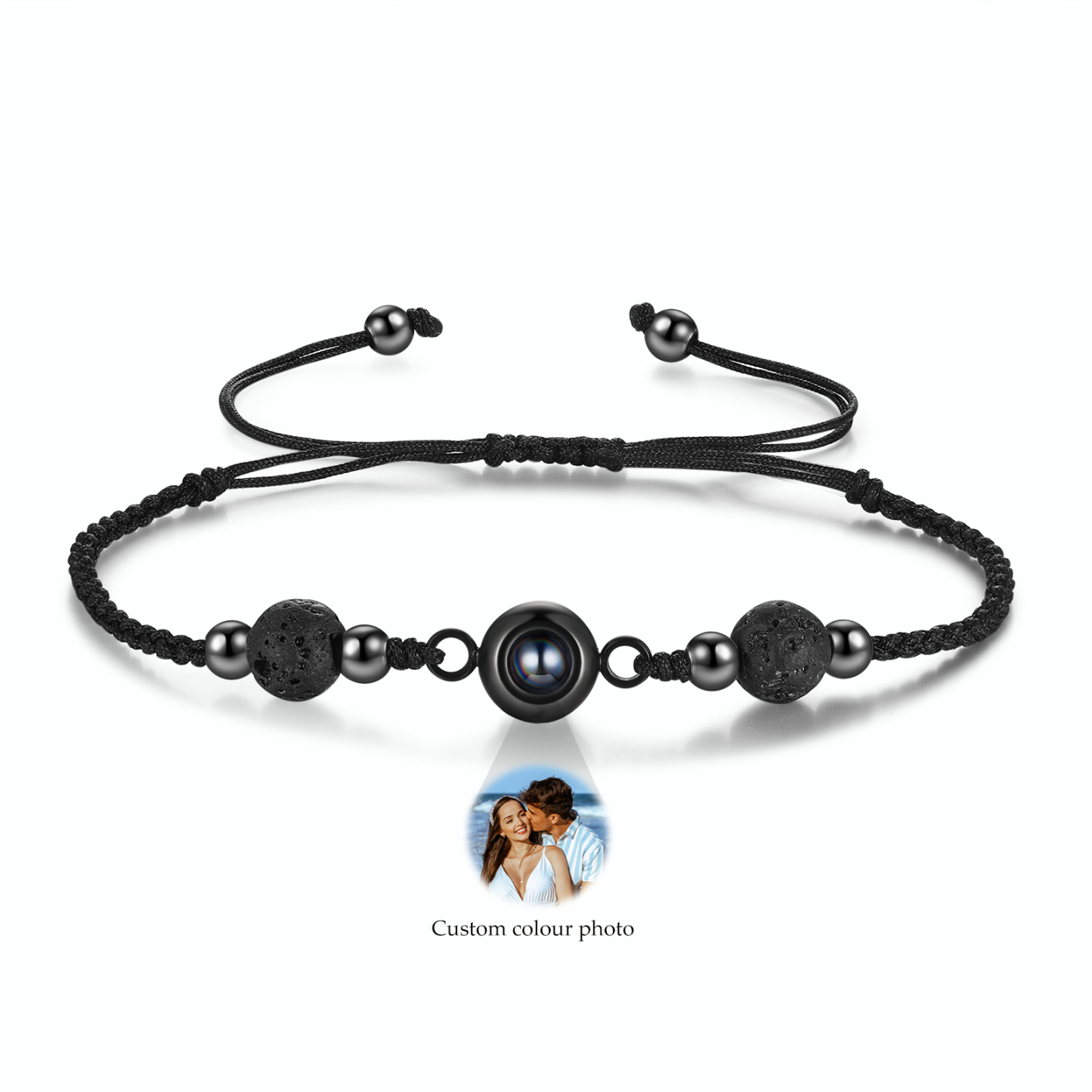 Personalised Projection Bracelet with 1 Photo Worry Beads Kombolo Natural Stone Stripe