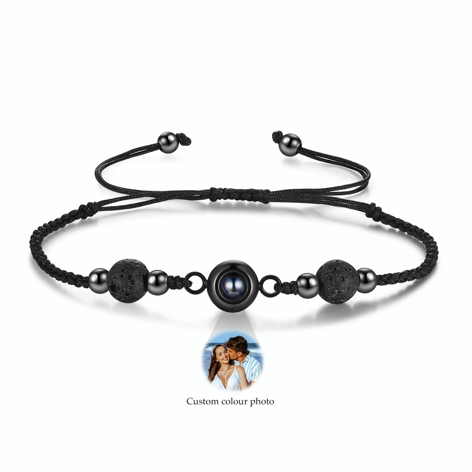 Personalised Projection Bracelet with 1 Photo Worry Beads Kombolo Natural Stone Stripe