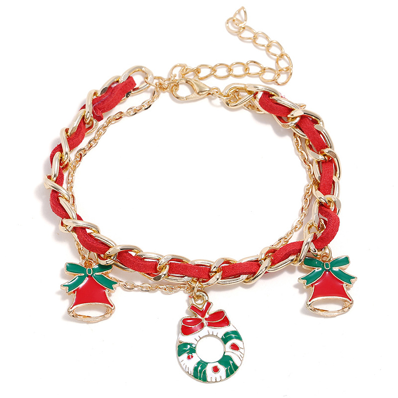 Christmas Charm Anklet with Bells and Wreath Adjustable Bracelet