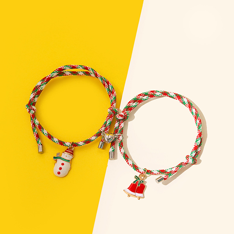 Magnetic Festive Christmas Charm Bracelets with Adjustable Red and Green Cord Set of 2-Jessemade AU