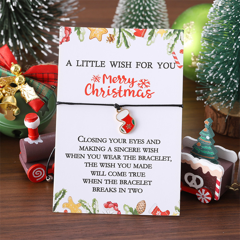 Christmas Wish Bracelet with Snowman and Stocking Charms Holiday Gift