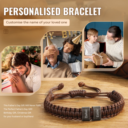 Personalised Adjustable Rope Braided Bracelet Custom 2-5 Names A Meaningful Gift for Him