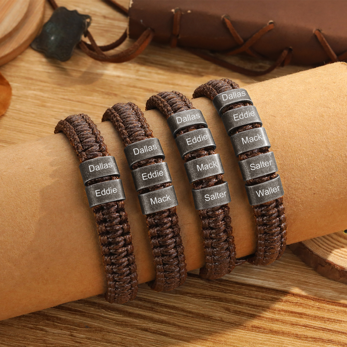 Personalised Adjustable Rope Braided Bracelet Custom 2-5 Names A Meaningful Gift for Him