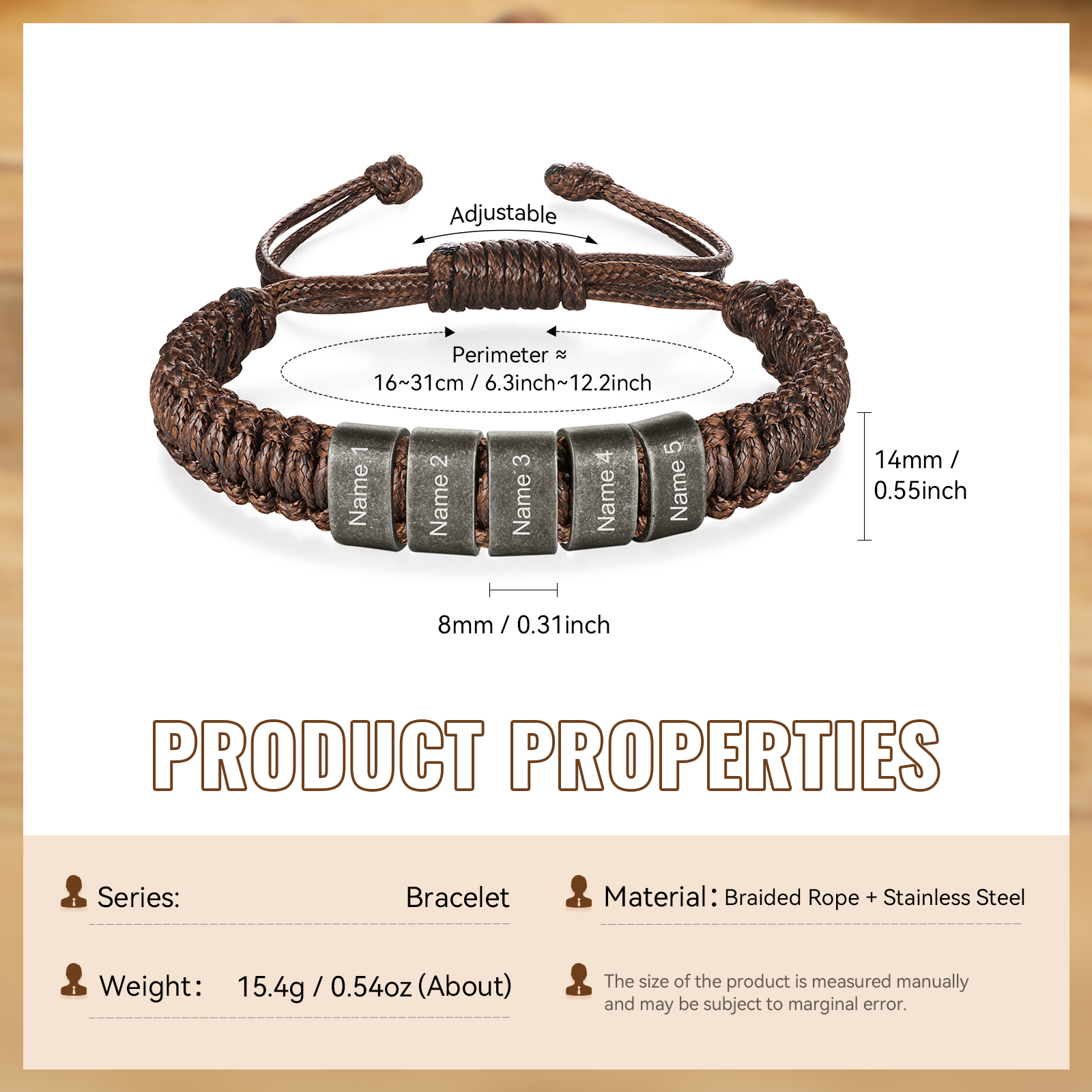 Personalised Adjustable Rope Braided Bracelet Custom 2-5 Names A Meaningful Gift for Him