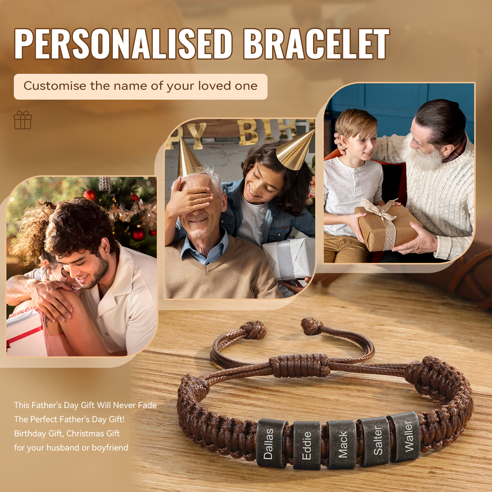 Personalised Adjustable Rope Braided Bracelet Custom 2-5 Names A Meaningful Gift for Him