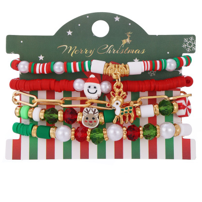Festive Christmas Bead Bracelet Set with Reindeer Charm 5 pcs Perfect Holiday Gift-Jessemade AU