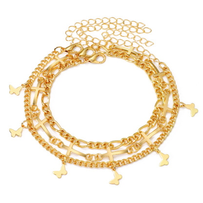Gold Butterfly & Cross Charm Anklet Set 3 pcs Stylish Gift-Jessemade AU