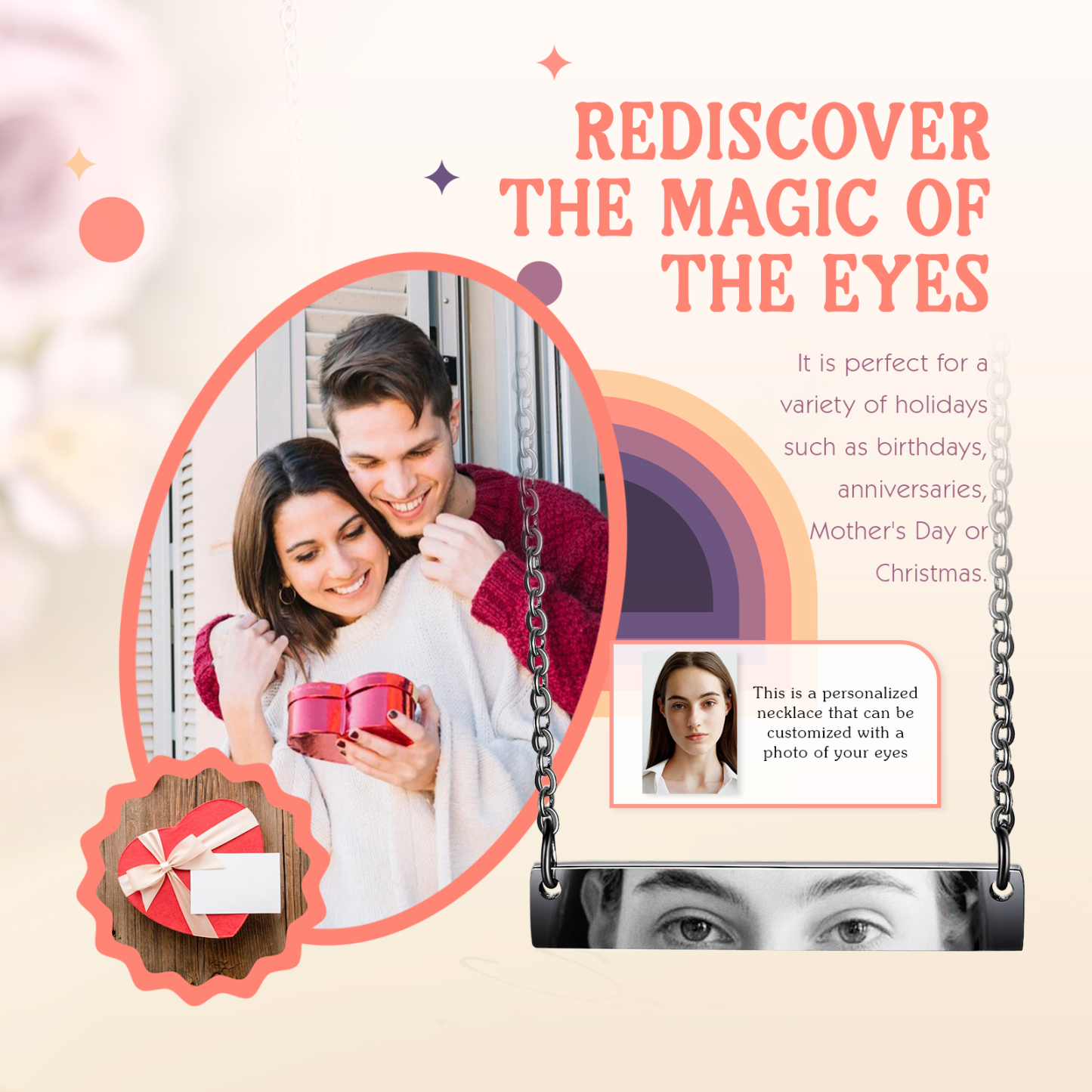 Personalised Eye Photo Necklace Unique Engraved Valentines Gift for Him