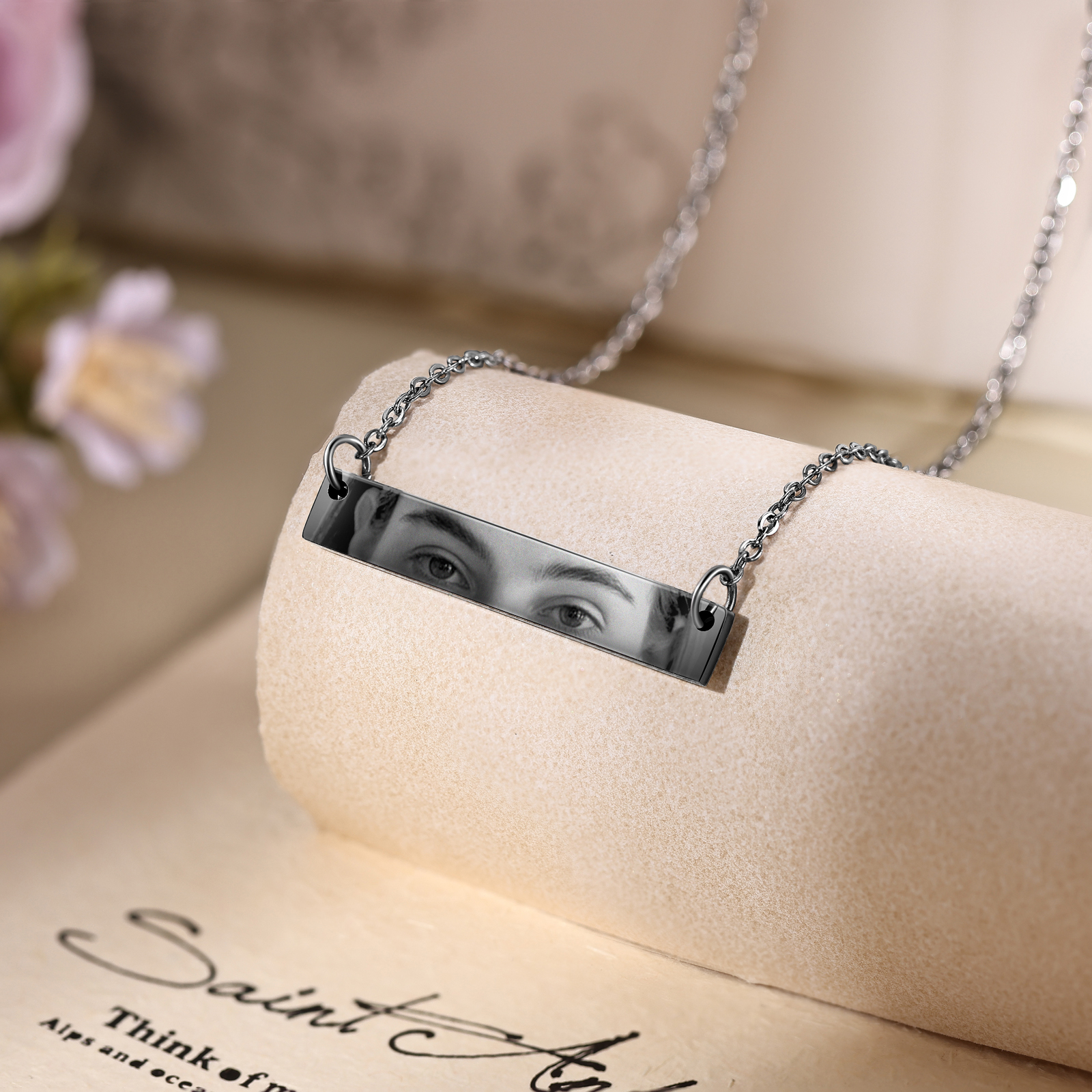 Personalised Eye Photo Necklace Unique Engraved Valentines Gift for Him