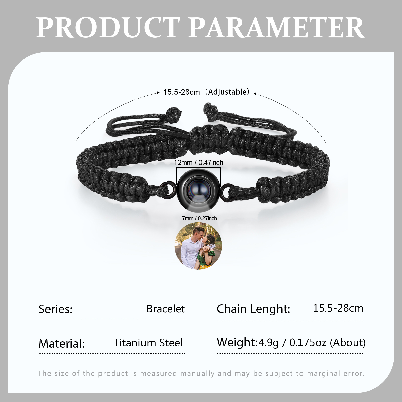 Personalised Projection Bracelet with 1 Photo Handmade Knitted Rope Braided Bracelet Customizable with 4 Special Photo Designs 4 Colour Options Gift for Him & Her