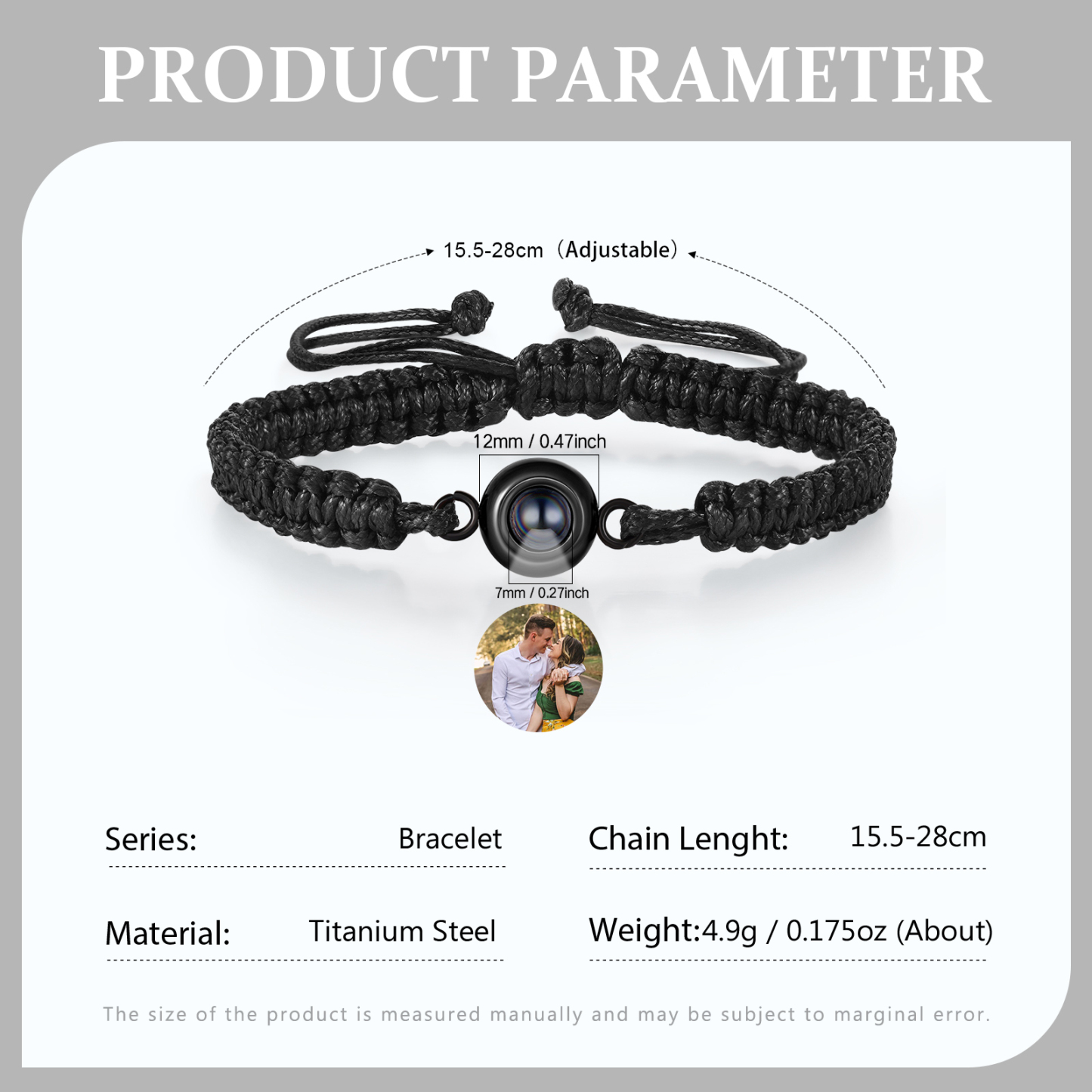 Personalised Projection Bracelet with 1 Photo Handmade Knitted Rope Braided Bracelet Customizable with 4 Special Photo Designs 4 Colour Options Gift for Him & Her