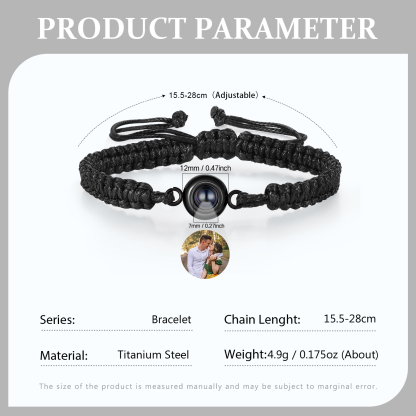 Personalised Projection Bracelet with 1 Photo Handmade Knitted Rope Braided Bracelet Customizable with 4 Special Photo Designs 4 Colour Options Gift for Him & Her