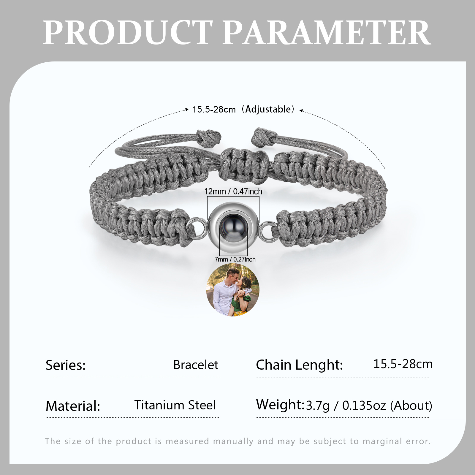 Personalised Projection Bracelet with 1 Photo Handmade Knitted Rope Braided Bracelet Customizable with 4 Special Photo Designs 4 Colour Options Gift for Him & Her