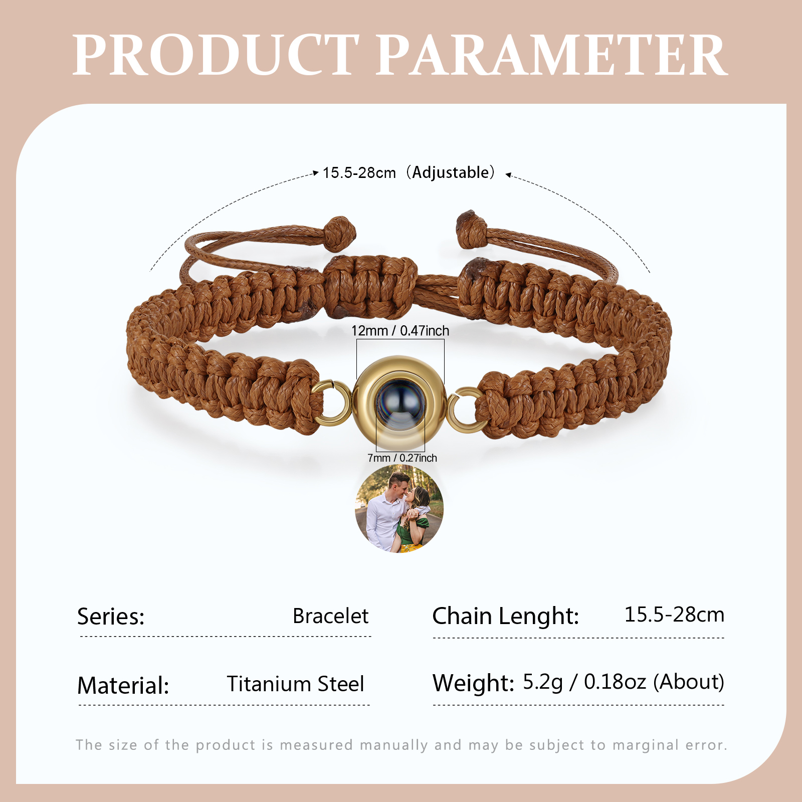 Personalised Projection Bracelet with 1 Photo Handmade Knitted Rope Braided Bracelet Customizable with 4 Special Photo Designs 4 Colour Options Gift for Him & Her