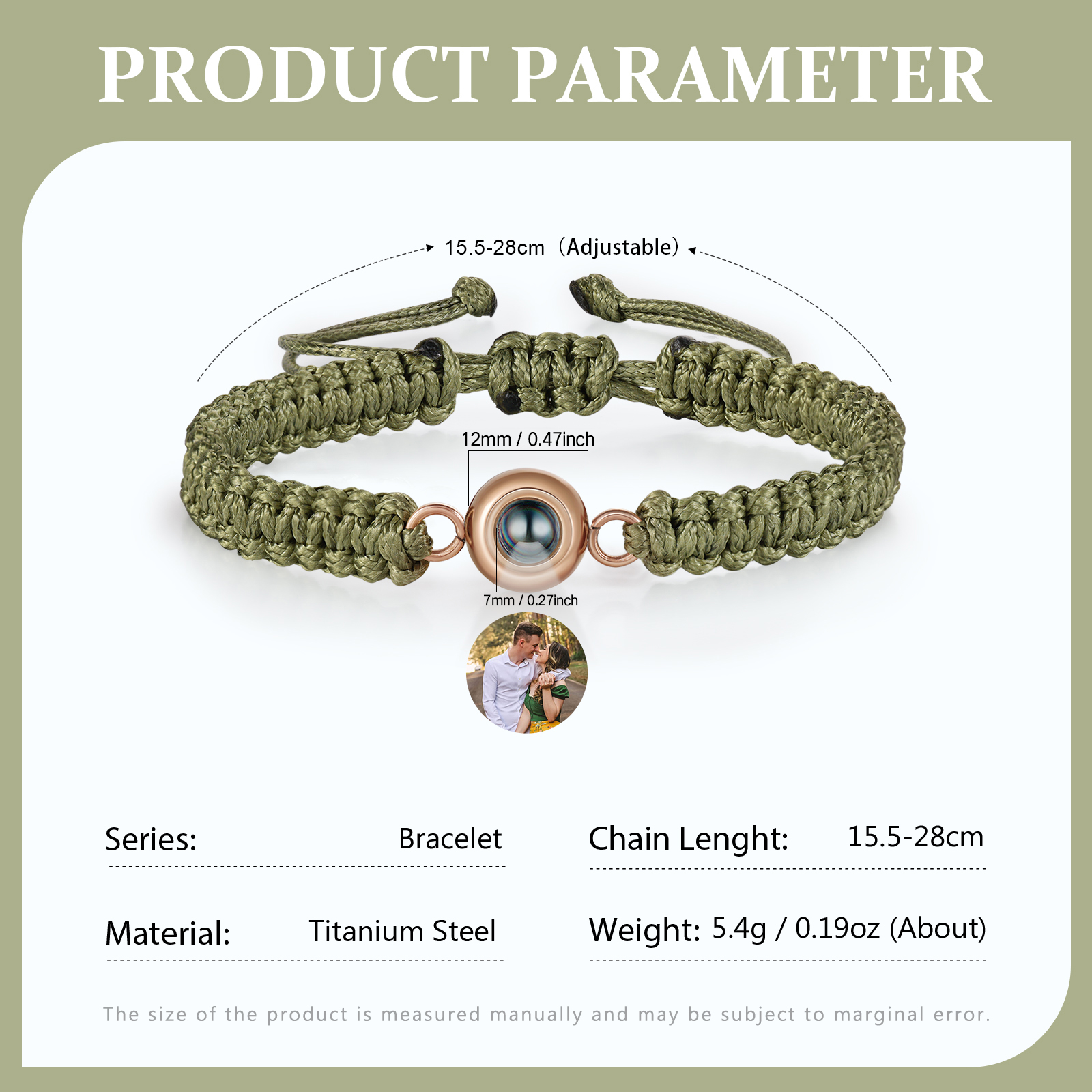 Personalised Projection Bracelet with 1 Photo Handmade Knitted Rope Braided Bracelet Customizable with 4 Special Photo Designs 4 Colour Options Gift for Him & Her