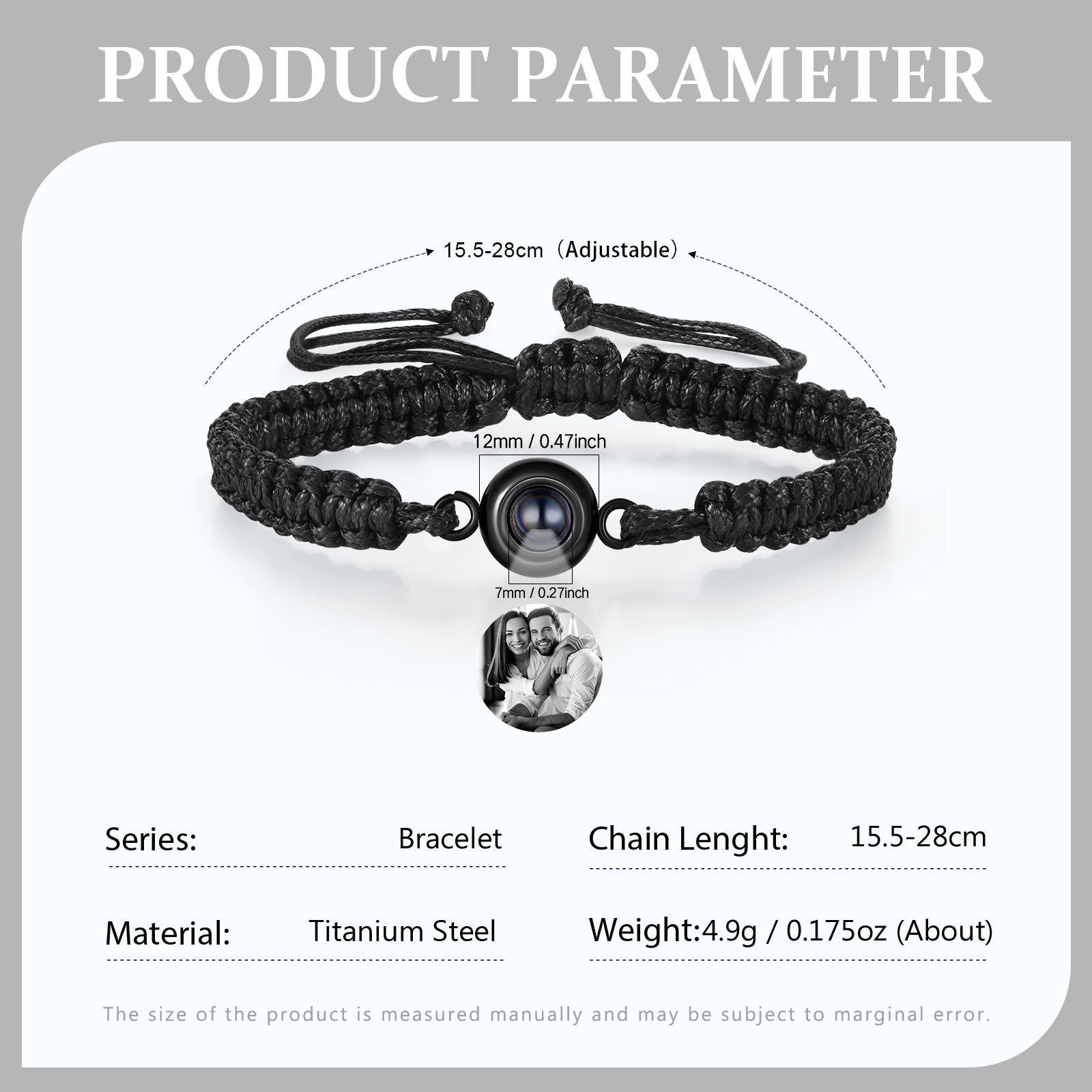 Personalised Projection Bracelet with 1 Photo Handmade Knitted Rope Braided Bracelet Customizable with 4 Special Photo Designs 4 Colour Options Gift for Him & Her