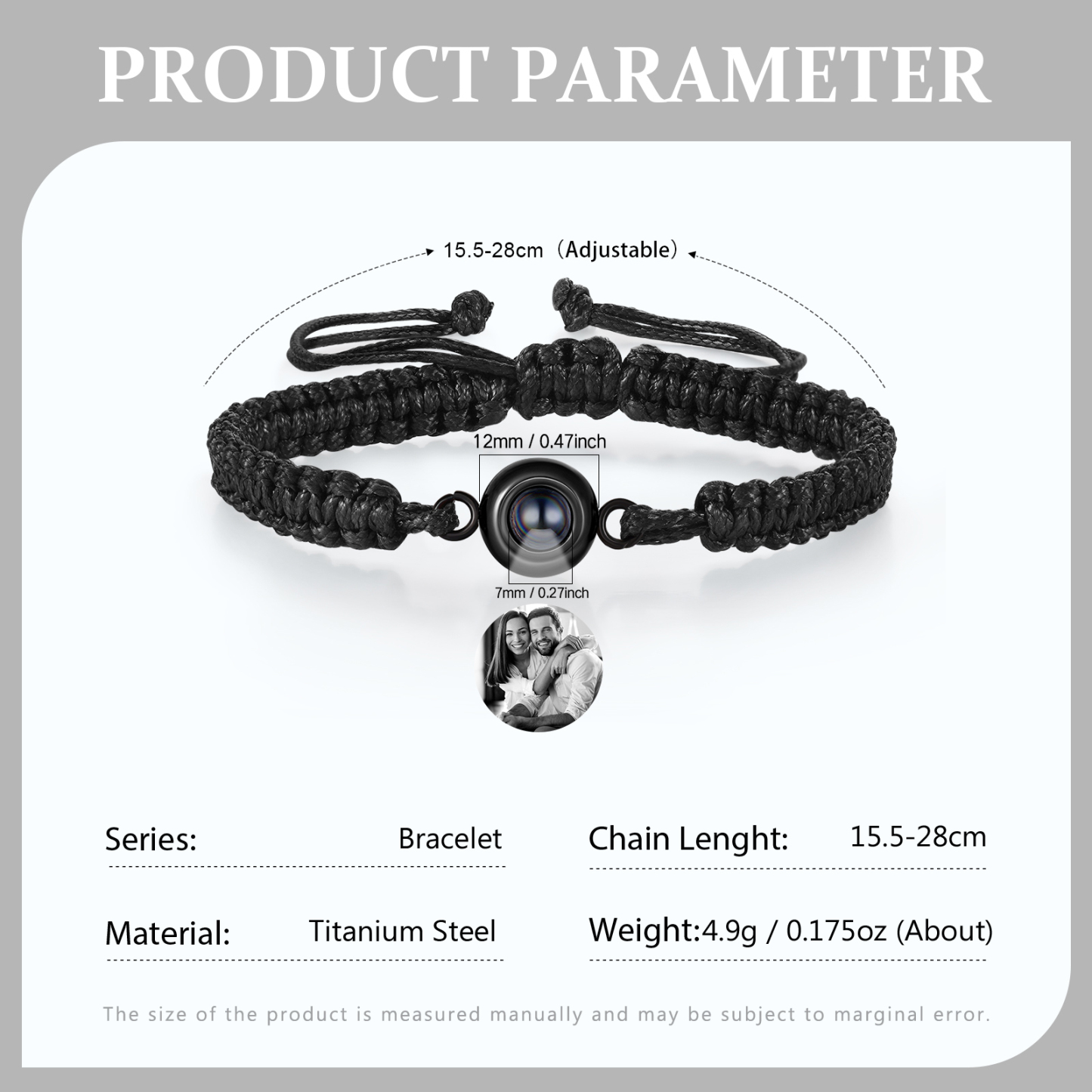 Personalised Projection Bracelet with 1 Photo Handmade Knitted Rope Braided Bracelet Customizable with 4 Special Photo Designs 4 Colour Options Gift for Him & Her